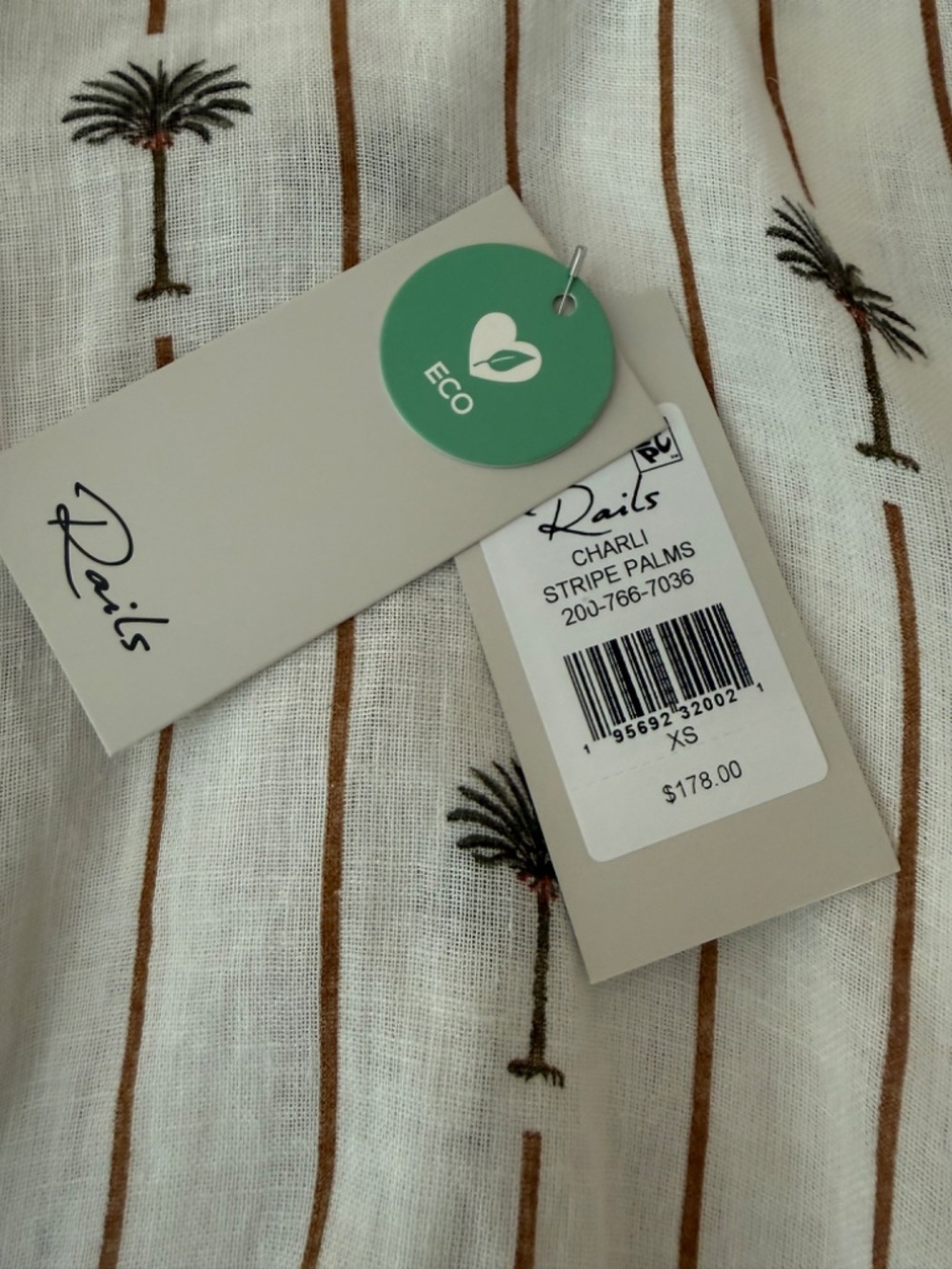 RAILS Charli Linen Blend Long Sleeve Button Front Shirt Ivory Stripe Palms Sz XS - Picture 3 of 16